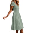 thumbnail image 5 of Lenpel Womens Summer Boho Dresses Fashion Eyelet V Neck Short Sleeve Knee Length Sundresses Casual Loose Dresses, 5 of 6
