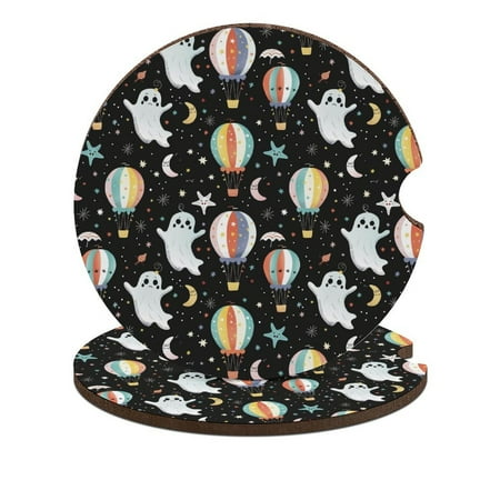 

ZHANGS Ghosts Halloween Balloons Fun-470 Car Coasters 2PCS Absorbent Car Drink Coasters with Fingertip Grip for Cup Holders Universal Size Auto Accessories for Women/Men