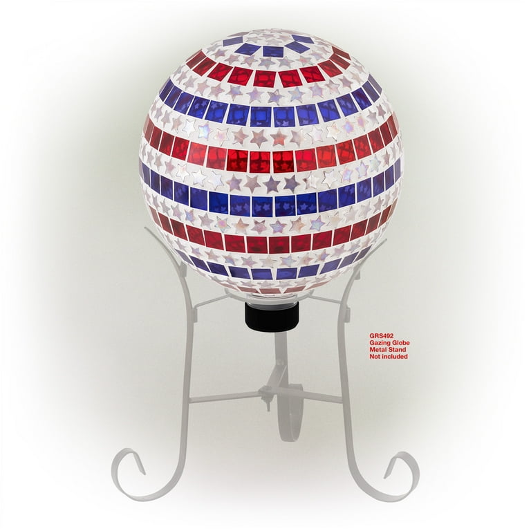 Alpine Corporation 8 In. Dia Indoor/Outdoor Glass Gazing Globe With LED Lights And Stand Blue White Hgy308a Tm