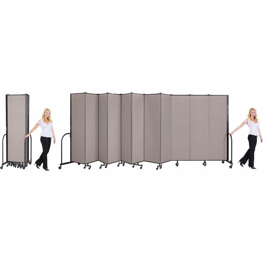 Screenflex Portable Room Dividers - 72" Height x 24.1 ft Length - Black Metal Frame - Polyester - Stone - 1 Each
