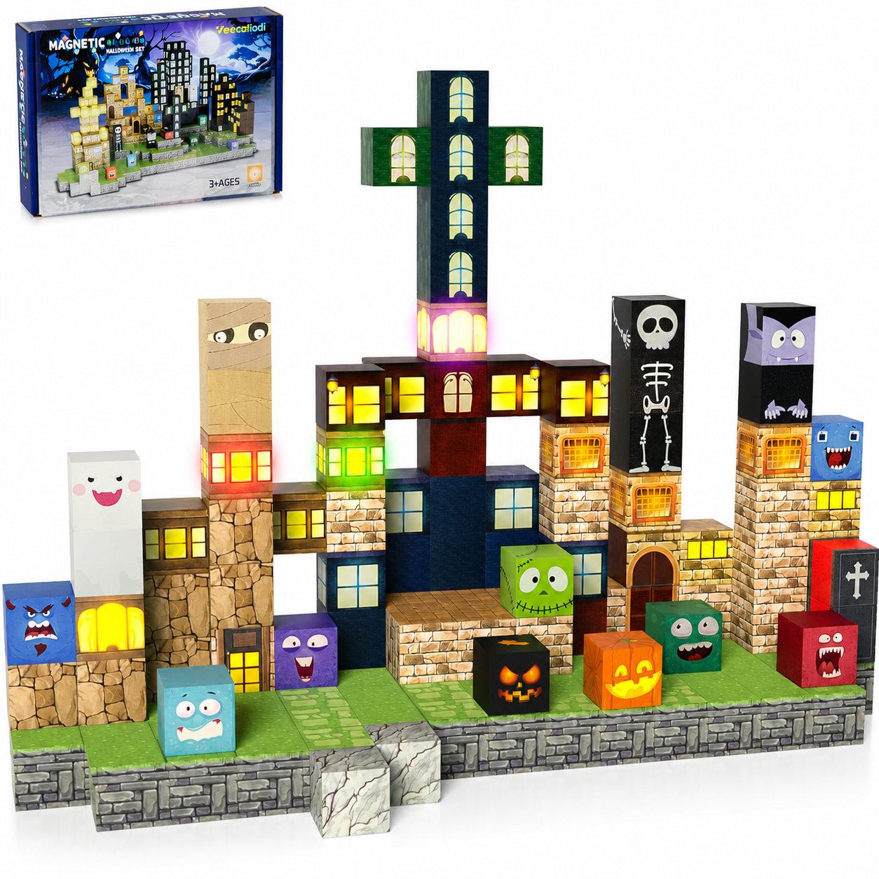 Veecafiodi 137-Piece Light-Up Halloween Magnetic Blocks