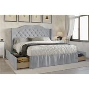 HMD Martha Queen Tufted Upholstered Storage Panel Bed Box B, Silver Gray