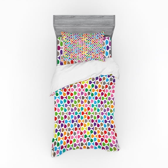 Abstract Duvet Cover Set, Trippy Crossed Linked Geometric Puzzle Style Ornamental Background Pattern, Bedding Set with Shams and Fitted Sheet, 3 Sizes, by Ambesonne