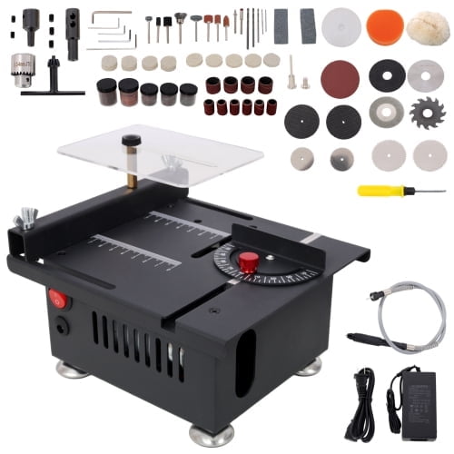 Mini Table Saw, 5-Speed Adjustable Portable Desktop Saw with Height & Angle Control, Cutting/Polishing/Engraving/Drilling for Woodworking, Plastic & Acrylic