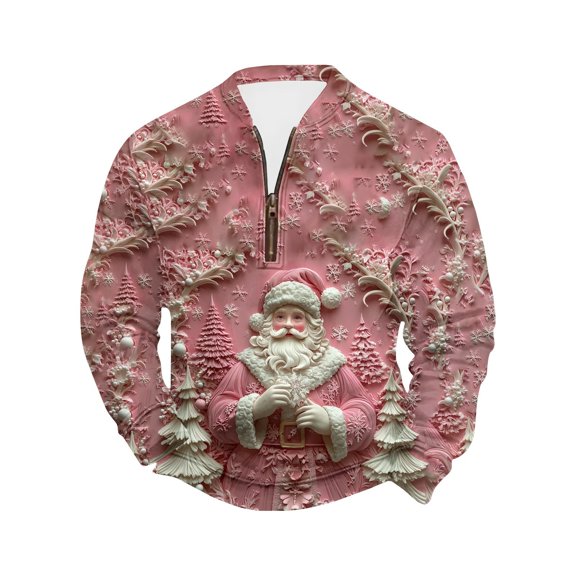 KeShDi Christmas Mens Flannel Shirt Men's Christmas Thick Thread Half High Collar Zipper Top Multicolor 2X