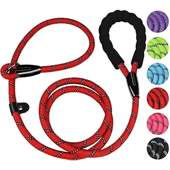Eryueer Slip Lead Dog Leash, 6 FT Heavy Duty Dog Leashes, Durable Training Rope Slip Leash with Comfortable Padded Handle and Highly Reflective Threads for Small Medium and Large Dogs, (Red)