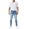thumbnail image 4 of xiaxaixu Men's Slim Jeans Ragged Design Side Stripe Print Mid Waist Zip Button Straight Casual Pencil Trousers, 4 of 9