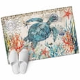 thumbnail image 2 of 2x3 Door Mat Rug, Sea Turtle Coastal Non-Skid Rubber Backing Large Rectangle Rugs - Living Room Bedroom Home Office, Vintage Beach Coral Starfish Nautical Indoor Floor Mat Carpets Washable Rug, 2 of 9
