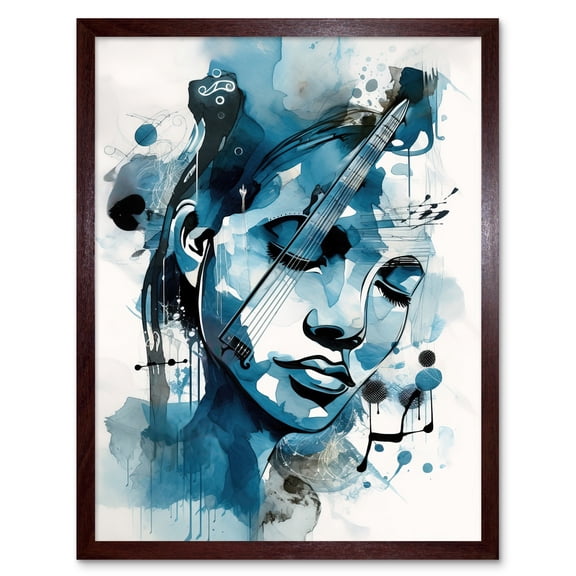 Melody Muse a Musician's Vision in Midnight Blue Modern Watercolour Painting Art Print Framed Poster Wall Decor 12x16 inch