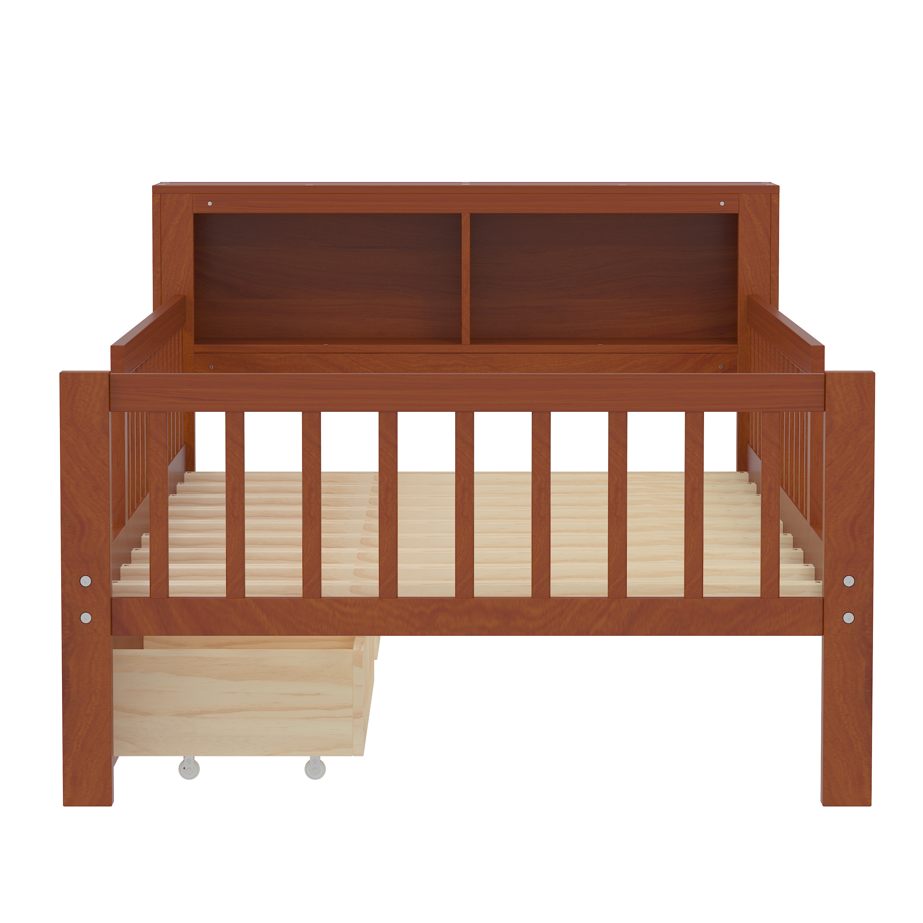 Twin Bed Frame for Kids, SHINPT Twin Size Bed Frame with Headboard Storage Rack, Storage Bed Frame with Two Under-Bed Drawers, Bed for Kids with three-Side Guardrails, White, Pink, Gray, Walnut