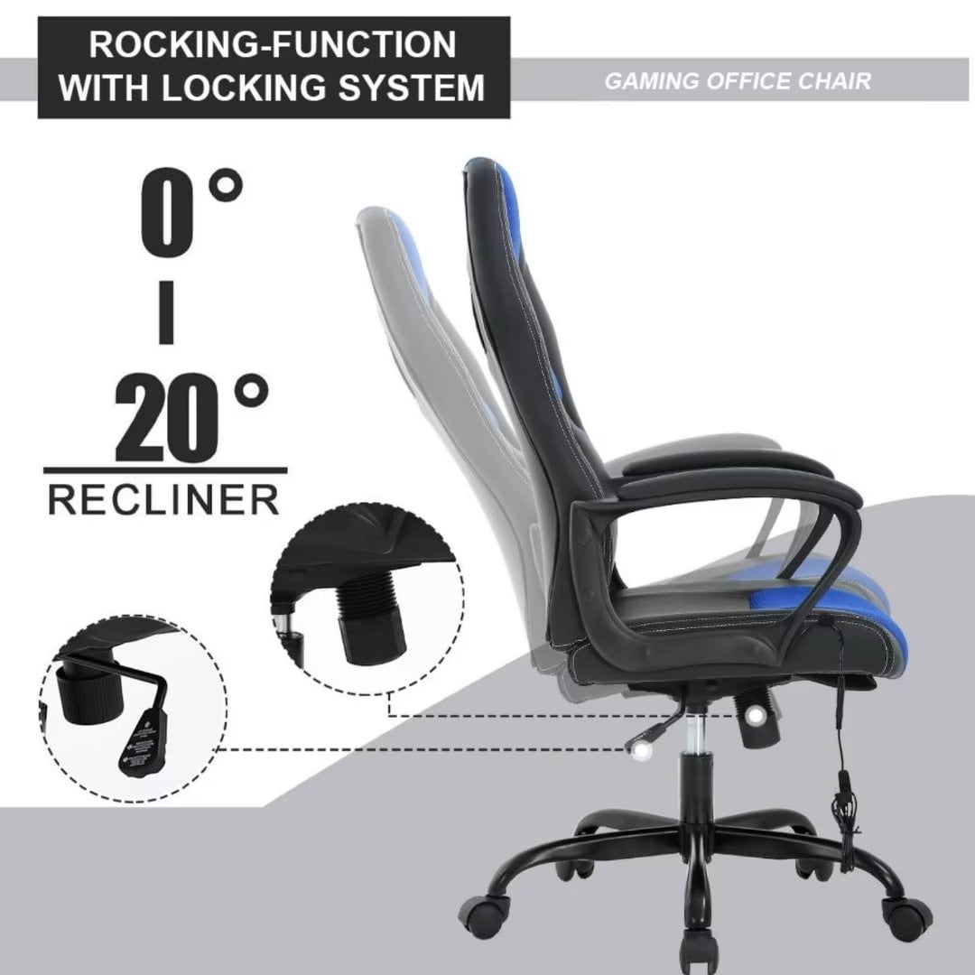 NiamVelo PC Gaming Chair Massage Office Chair Adjustable Computer Chair with Lumber Support for Adults and Kids 250lbs capacity,Blue
