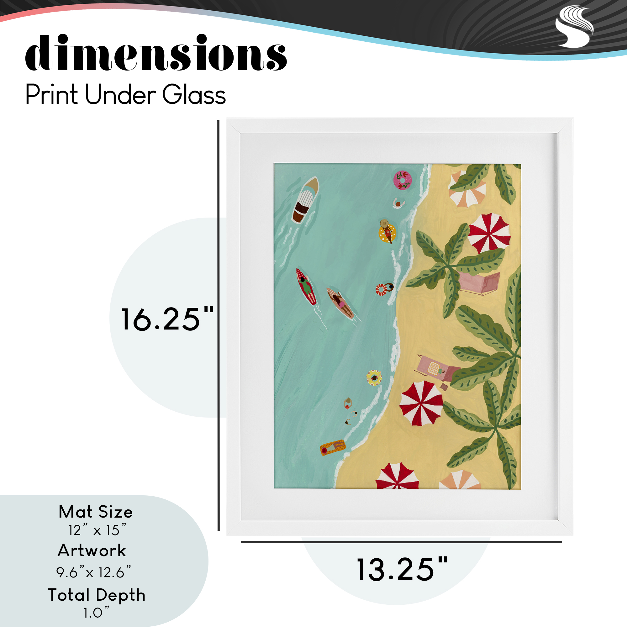 Busy Beach Day Hangout White Framed Print Under Glass, design by Nabeela Rumi