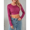 thumbnail image 6 of nvzhuang Women’s Full Sequin Cropped Tops Long Sleeve  Show Navel Glitter Sparkle Party Blouses, 6 of 8