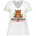 thumbnail image 3 of Inktastic Groundhog Day with Cute Groundhog Illustration Women's Plus Size V-Neck T-Shirt, 3 of 5