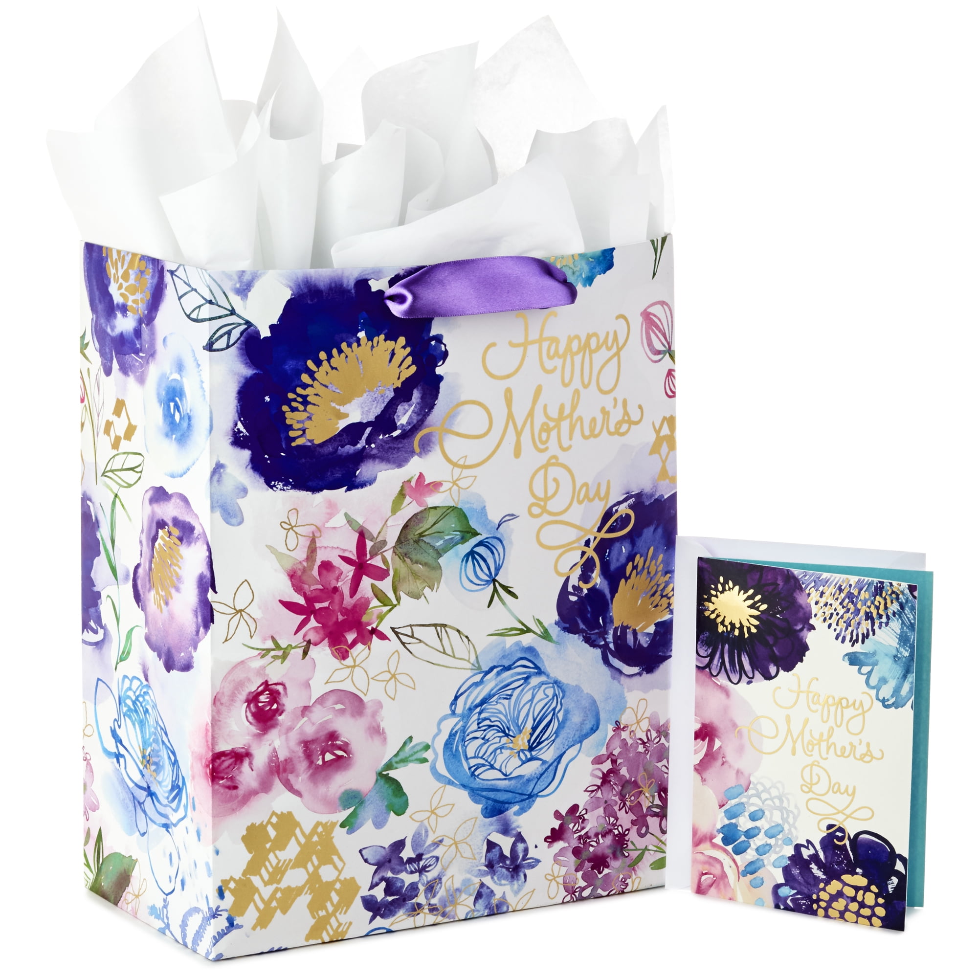 Hallmark Large Gift Bag with Tissue Paper and Mothers Day Card (Purple Flowers)