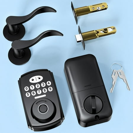 Bitiwend Fingerprint Keyless Entry Door Lock with 2 Handles, Security Keypad Deadbolt Lock, Electronic Smart Door Locks, Auto Lock, Easy Installation- Matte Black