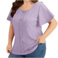 thumbnail image 6 of Busydd Womens Tops Plus Size Tops XL-5XL Casual Short Sleeve Round Neck Going Out Tops for Women Trendy Solid Color Button Summer Tops Comfortable Breathable Loose Spring Tops, 6 of 8