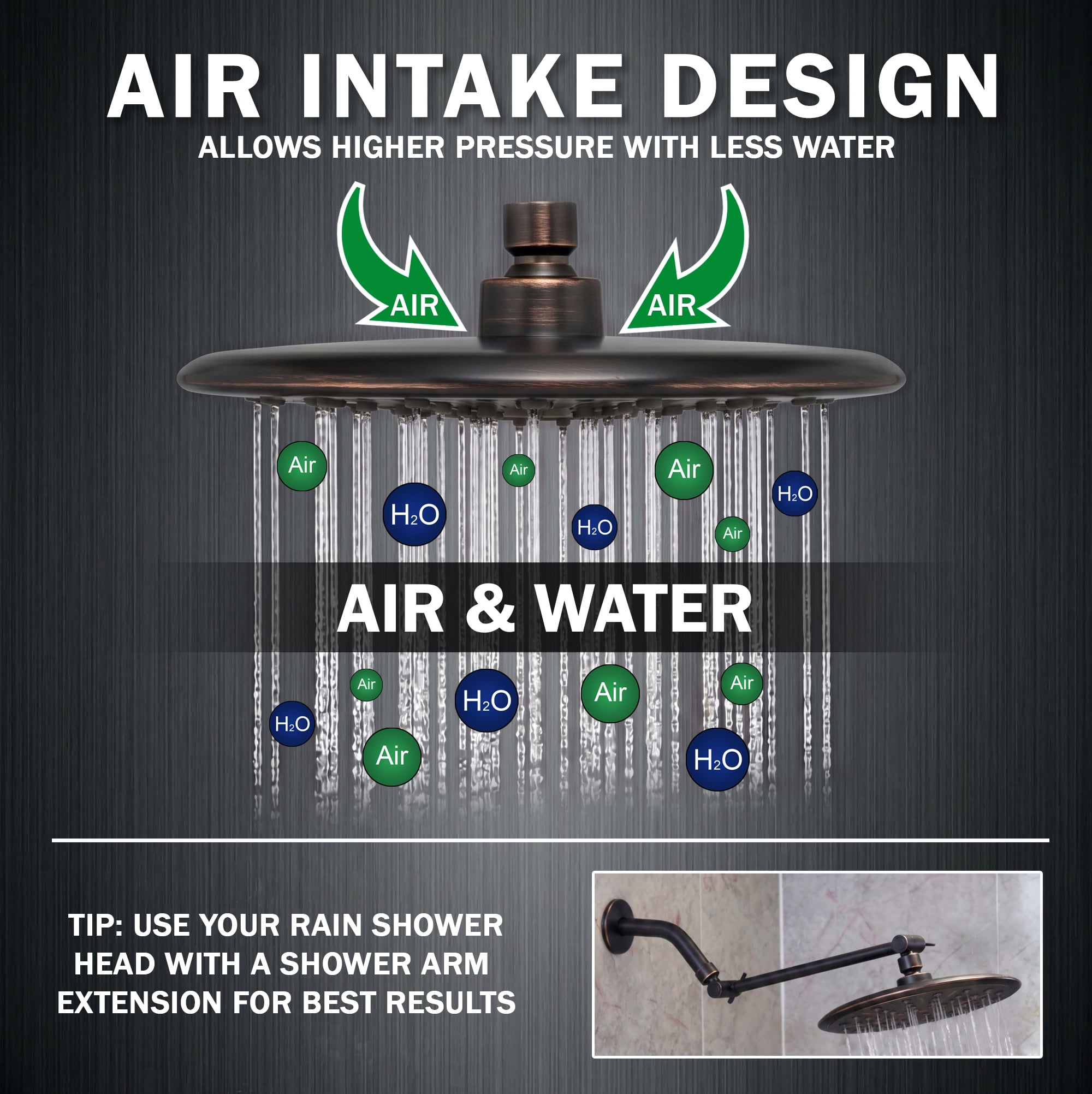 Aqua Elegante Luxury Rain Shower Head for Overhead Waterfall Showers - 2.5 GPM - Oil-Rubbed Bronze