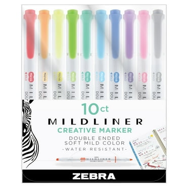 Zebra Mildliner Double Ended Highlighter, Chisel and Fine Point, Assorted Ink Colors, 10Ct