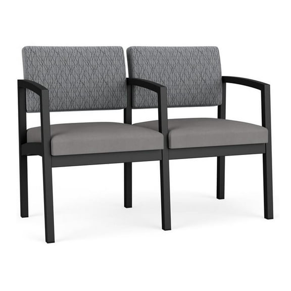 Lesro Lenox Steel Fabric 2-Seat Waiting Room Guest Reception Chair in Black/Gray/Castillo Metal