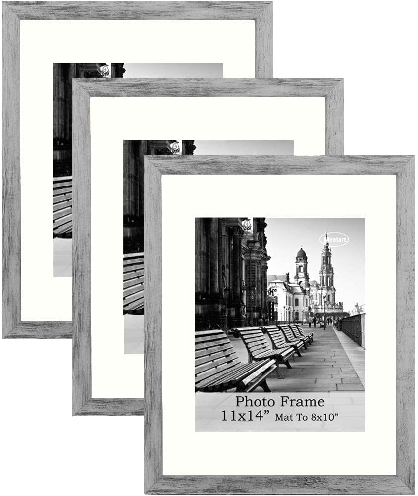 Barn Wood Rustic Style Picture Frames 11x14 inch Pack of 3 Piece in Plastic Glass MDF Wood Frame