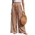 thumbnail image 3 of VV AVEORS Women'S Palazzo Pants 2026 Summer Striped Satin Wide Leg High Waisted Flowy Casual Lounge Sweatpants Pockets Brown XL, 3 of 8