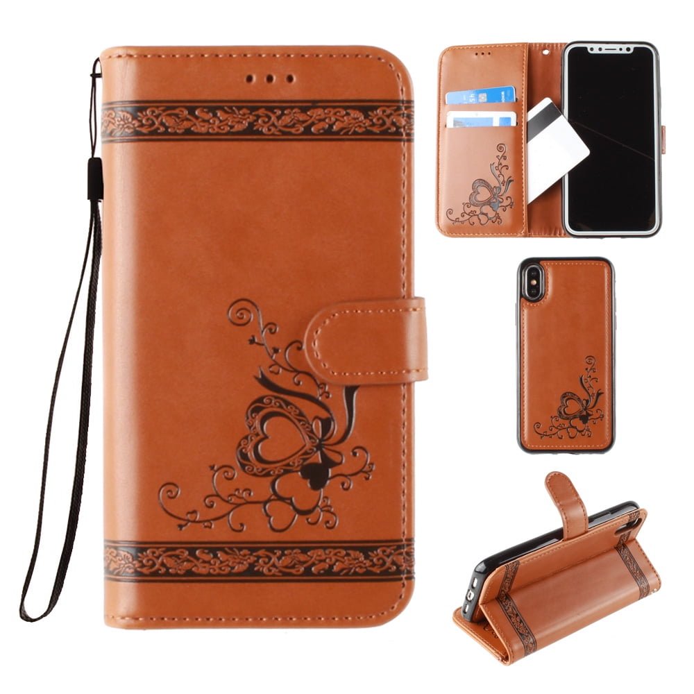 Apple iPhone X Wallet Case, Slim PU Leather Embossed Design with