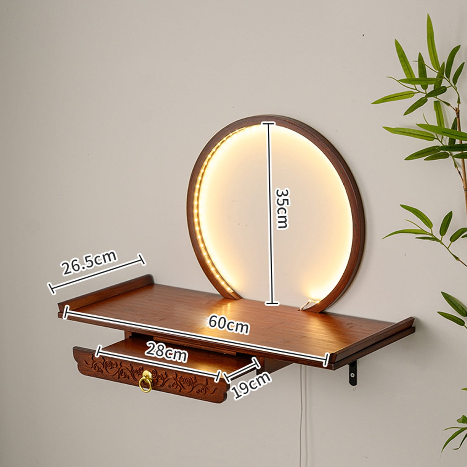Wall-Mounted Buddha Statue Stand with LED Light Household Small Buddhist Shrine Altar Table with Retractable Pull Plate Bamboo Prayer Offering Table