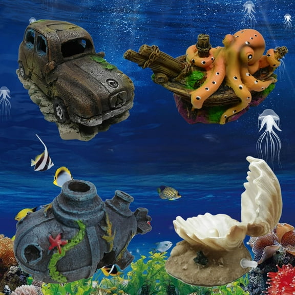 Mdesiwst Aquarium Resin Simulation Octopus Submarine Fish Tank Landscaping Ornament Decor