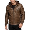 thumbnail image 5 of JIMLAXER Men's PU Leather Jacket, Detachable Hood Moto Biker Jacket, Slim Fit Zip Up Casual Coat, Windproof Warm Outerwear, 5 of 6