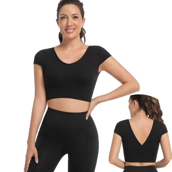 Funidos Workout Top Yoga Top Moisture-Wicking Breathable Cross Front V-Neck Slim Fit Tee Sizes XS-XL