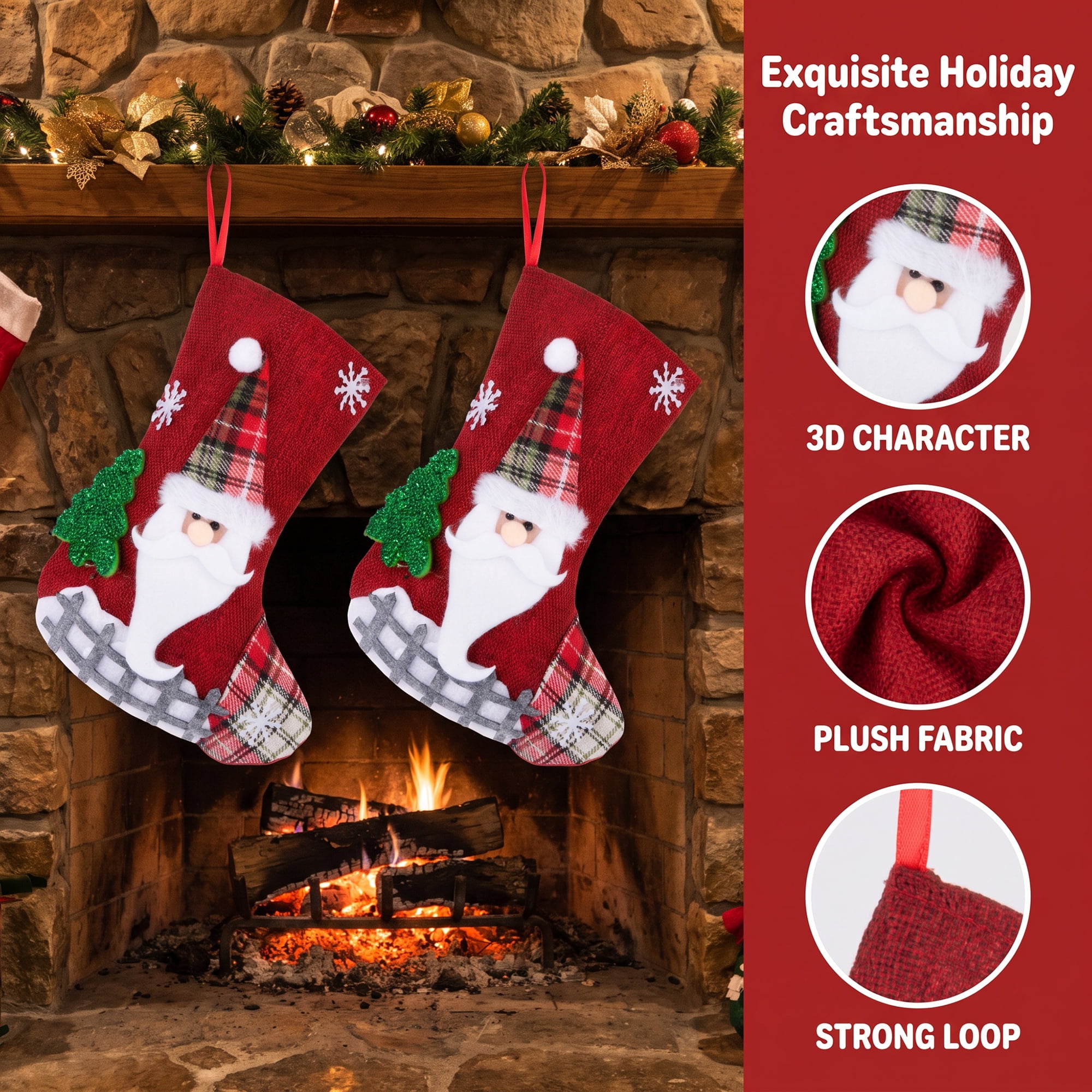 Unique Bargains Cartoon Christmas Stockings Assorted Garland Accents Red Old Man 8"