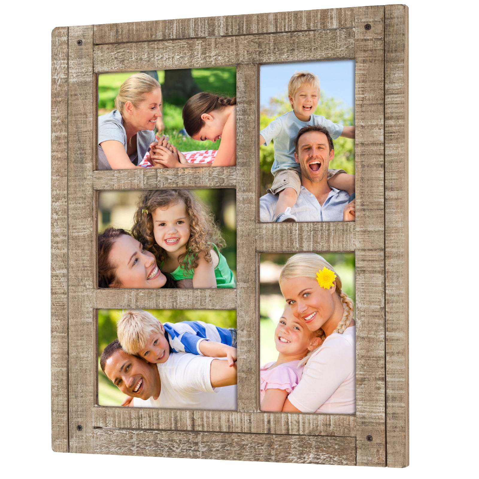 Collage Picture Frames from Rustic Distressed Wood Holds Five 4x6
