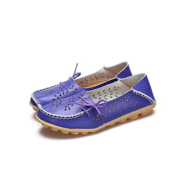 UKAP Mocassins Décontractés en Cuir pour Femmes, Bout Rond, Chaussures Bateau, à Enfiler, pour Conduite, Violet 5.5
