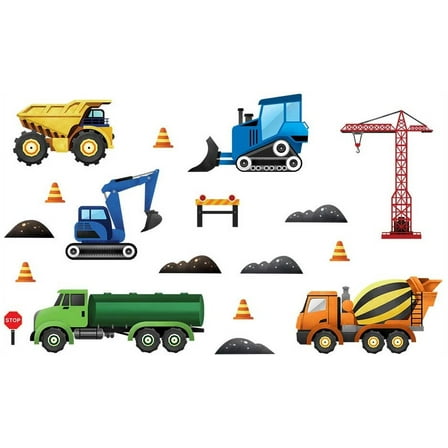Construction Motor Trucks Set (Excavator, Dump Truck) WIRESTER Decal Vinyl Wall Stickers Decoration for Boys Girls Kids Room Bedroom Home Office Living Room Wall Bathroom (12 x 6 inches)
