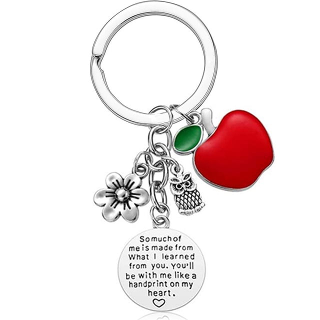 Llavero de acero inoxidable con forma de búho y letra, regalo para el día del maestro