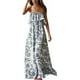 thumbnail image 1 of Vestidos de verano para mujer Vestido largo bohemio sin tirantes de porcelana azul y blanca, 1 of 4