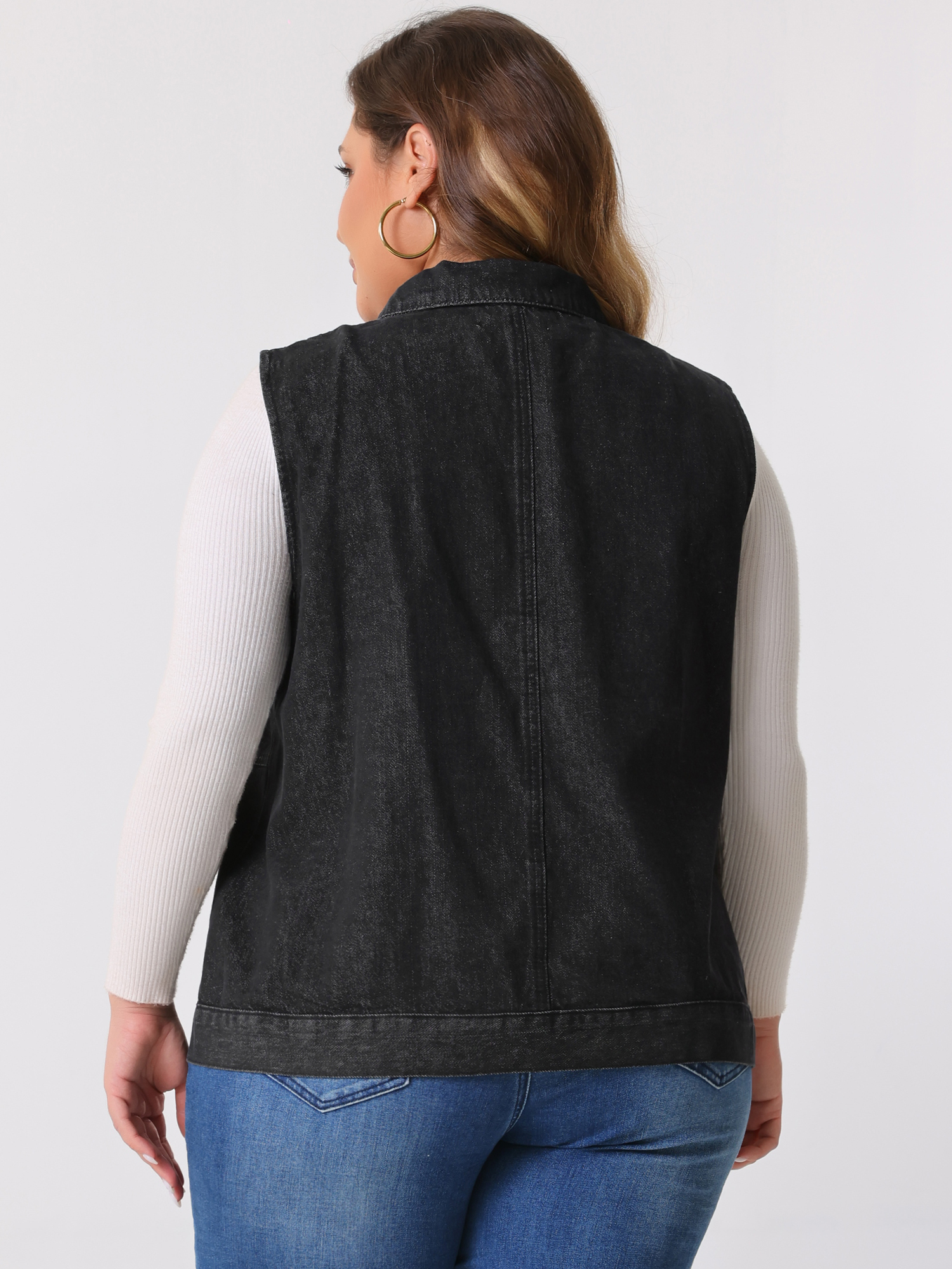 DARING DIVA Women's Plus Size Button Down Sleeveless Denim Vest 1X Black