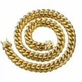 thumbnail image 4 of Mens Miami Cuban Link Chain Necklace Bracelet Gold Stainless Steel 8-18mm Gift, 4 of 9