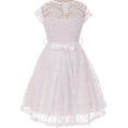 thumbnail image 2 of Little Girls Illusion Lace Top Stone Belt Flowers Girls Dresses White 4 (J19KS88), 2 of 3