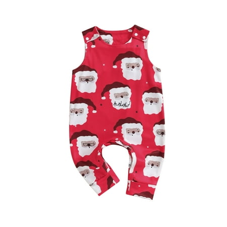 

Acuteok Baby Girls Christmas Clothes Casual Romper Sleeveless Santa Claus/Faceless Doll/Truck Print Jumpsuit