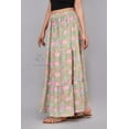 thumbnail image 6 of Women Aqua Blue & Pink Floral Block Printed Cotton Maxi Skirt with Elastic Waist - S, 6 of 6