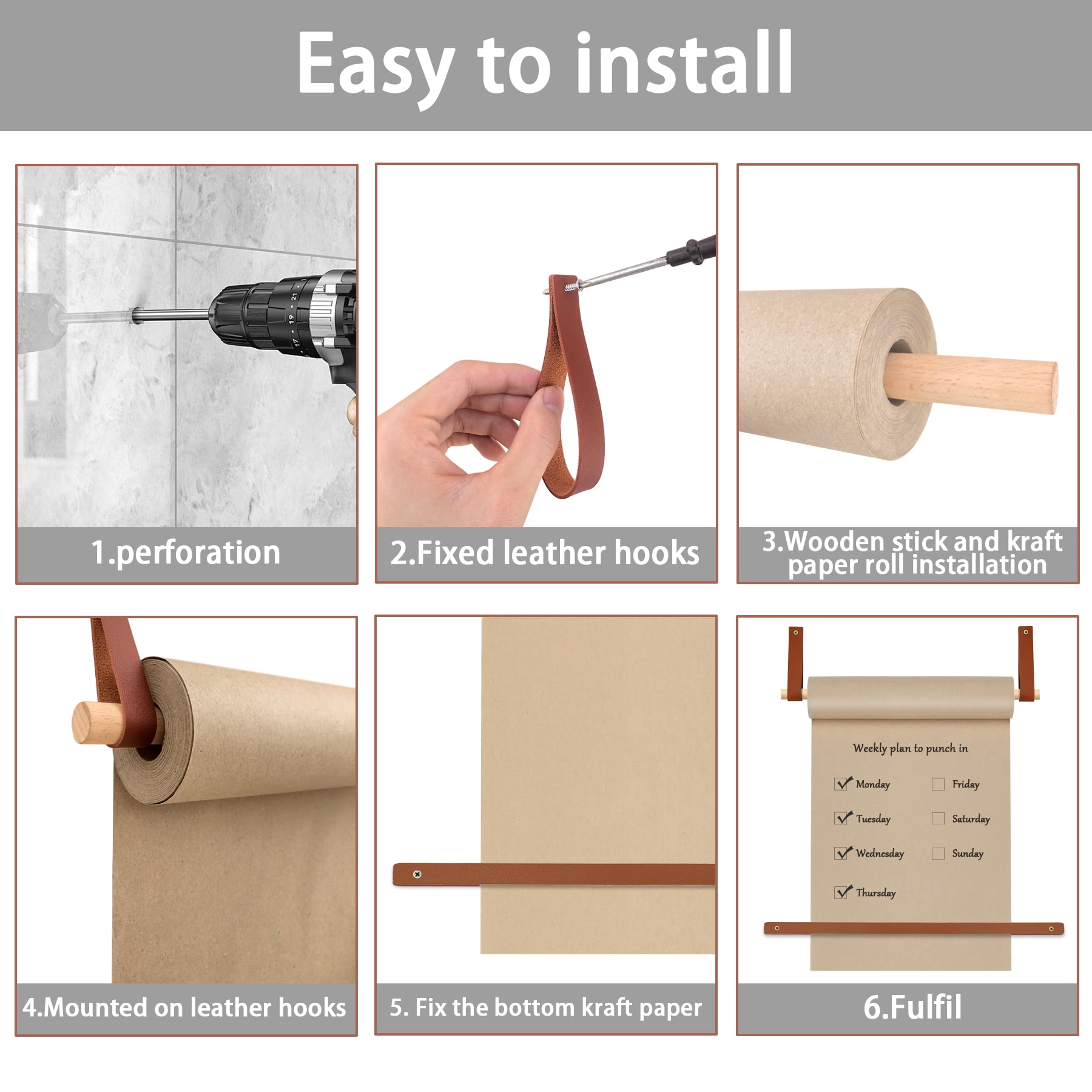 Kraft Paper Dispenser,11.8inch Butcher Paper Holder,Includes 30 Meter Long Brown Paper Roll,Roller Kraft Paper Roll Display Stand for Wall Decor, Artwork, to-Do Lists and Ideal Ideas.