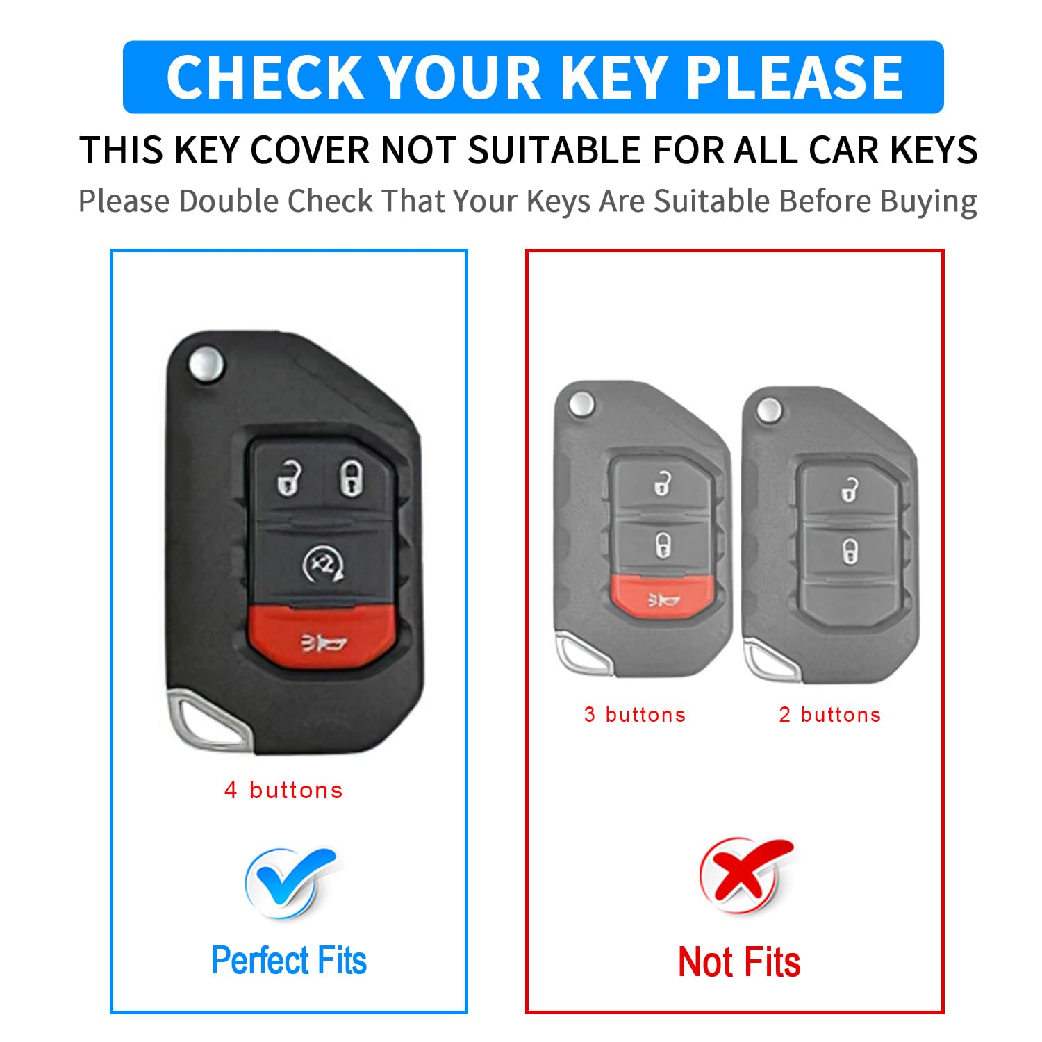 Flip Key Case Protector Accessories Compatible with 2018 - 2024 Jeep Wrangler JL/JLU (Including Rubicon, Sahara) and Gladiator