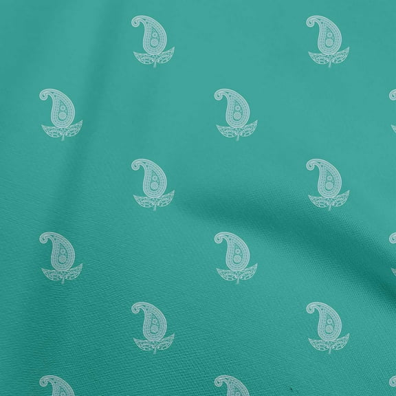 oneOone Polyester Spandex Dusty Teal Green Fabric Asian Block Paisley Quilting Supplies Print Sewing Fabric By The Yard 56 Inch Wide