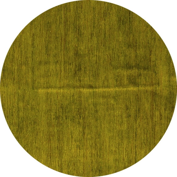 Ahgly Company Machine Washable Indoor Round Abstract Yellow Modern Area Rugs, 8' Round