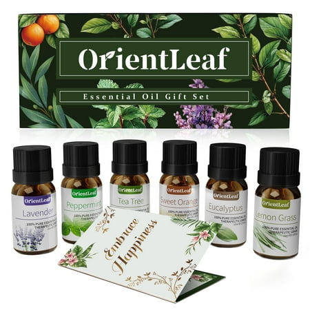 OrientLeaf Essential Oils Set with Greetingift Card, 100% Pure Essential Oil Gift Set for Essential Oil Diffuser, Aromatherapy, Sleep, Massage & DIY