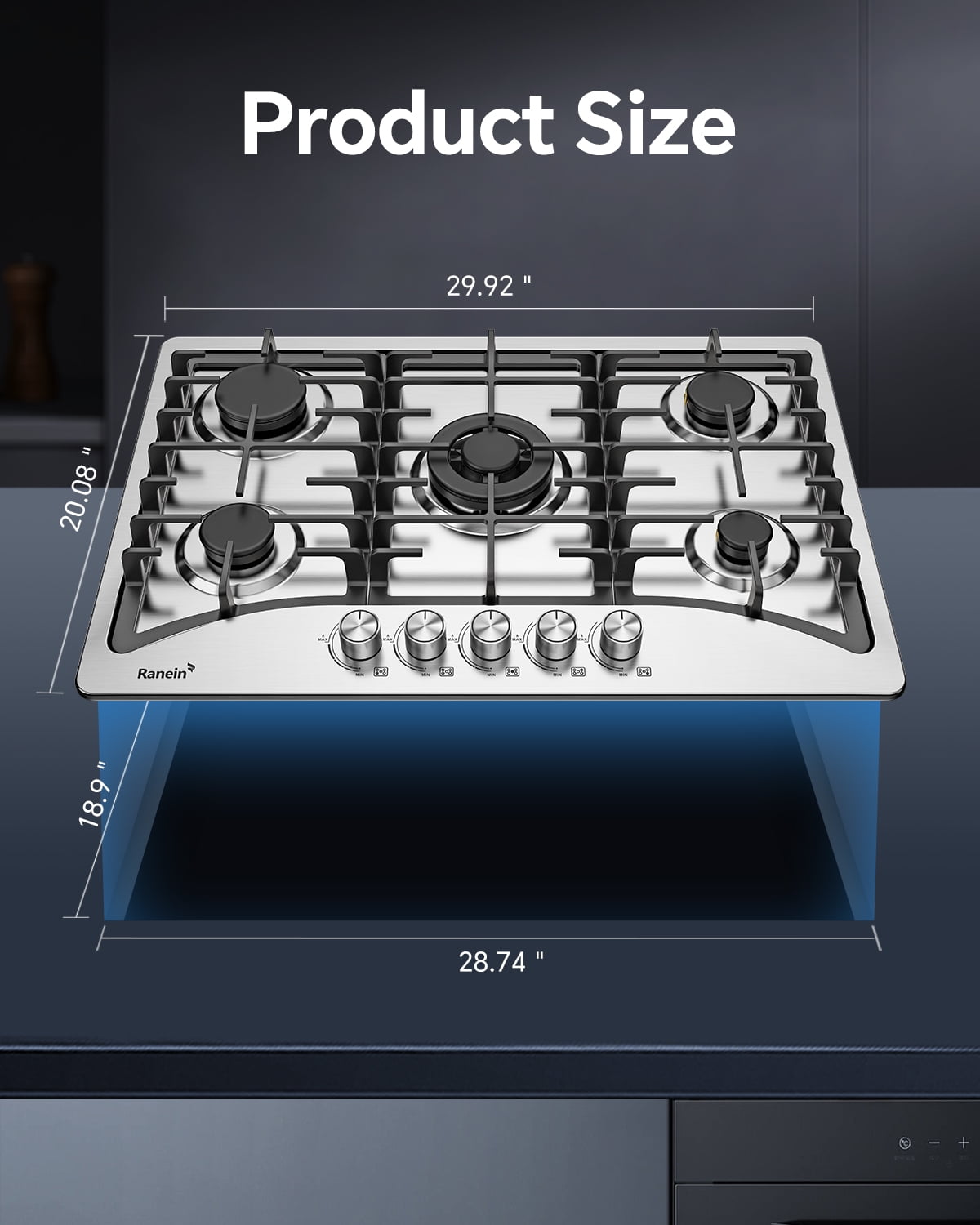 30-Inch 5 Burner Gas Cooktop Stove Top, Built-In Gas Stove, 304 Stainless Steel, NG & LPG Convertible, High-Performance Sealed Burners for Apartment, Indoor, and Portable Kitchens