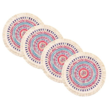 

Fennco Styles Mandala Boho Woven Fringe Cotton Placemats 13 Round Set of 4 - Multicolored Printed Heat Resistant Insulation Table Mats for Home Kitchen Décor Dining Table Banquets Holidays