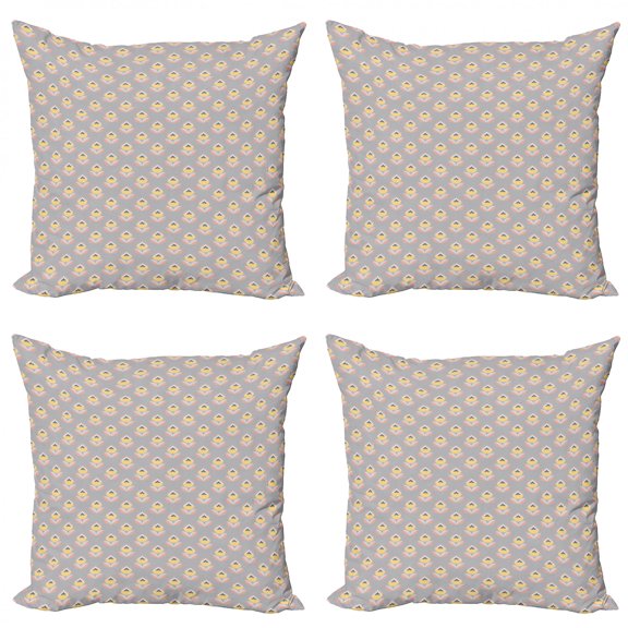 Floral Throw Pillow Cushion Case Pack of 4, Abstract Flower Repetition with Geometric Ornaments, Modern Accent Double-Sided Print, 4 Sizes, Taupe Blush, by Ambesonne
